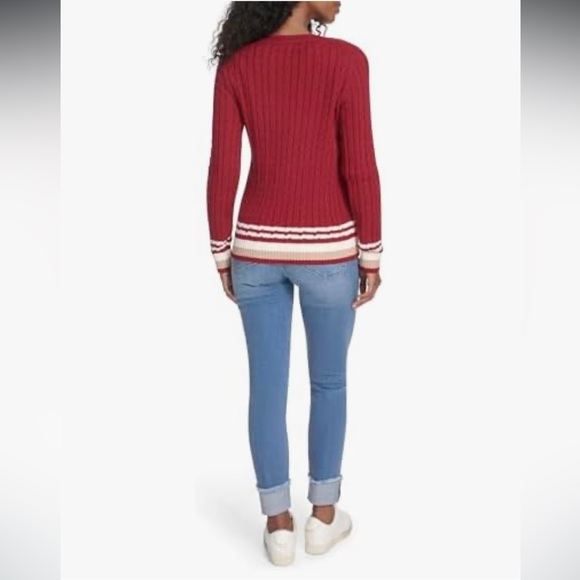 Tommy Hilfiger Maroon Cable Knit Crewneck Sweater Tipped Hems Preppy Academia - Picture 4 of 11